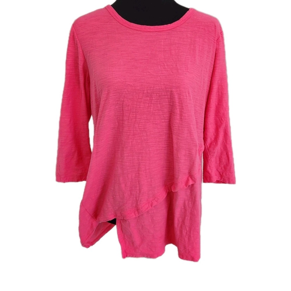 Westbound Fuchsia Pink Cotton 3/4 Sleeve Top Sz L‎ Layered Asymetrical Hem Top